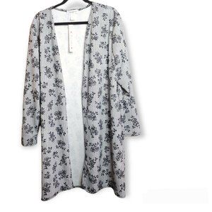 𝅺Black roses print size 2XL techno plus size knit duster /kimono/love nation